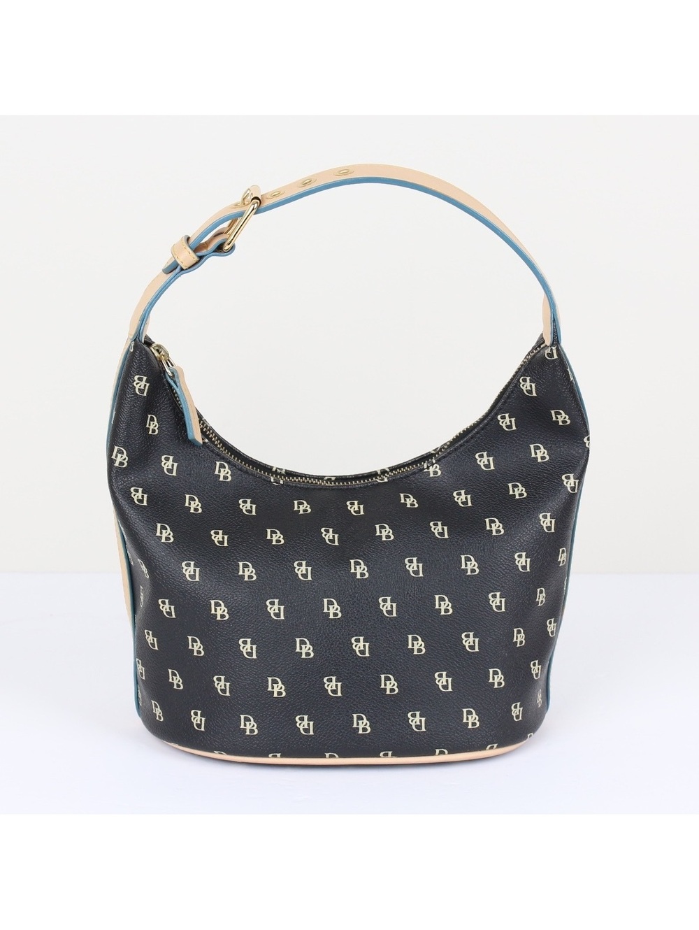 Vintage Dooney & Bourke Signature DB Monogram Black Small Hobo Bucket Bag